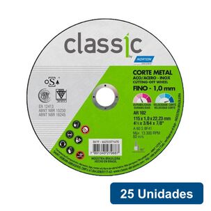 Disco De Corte Acero Inox. Classic 4.1/2 / 115x1.0m (25un)